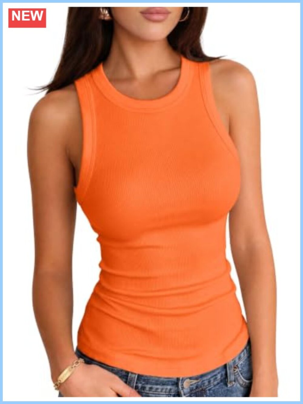Women's Ribbed Knit Racerback Fitted Tank Top, Long Length